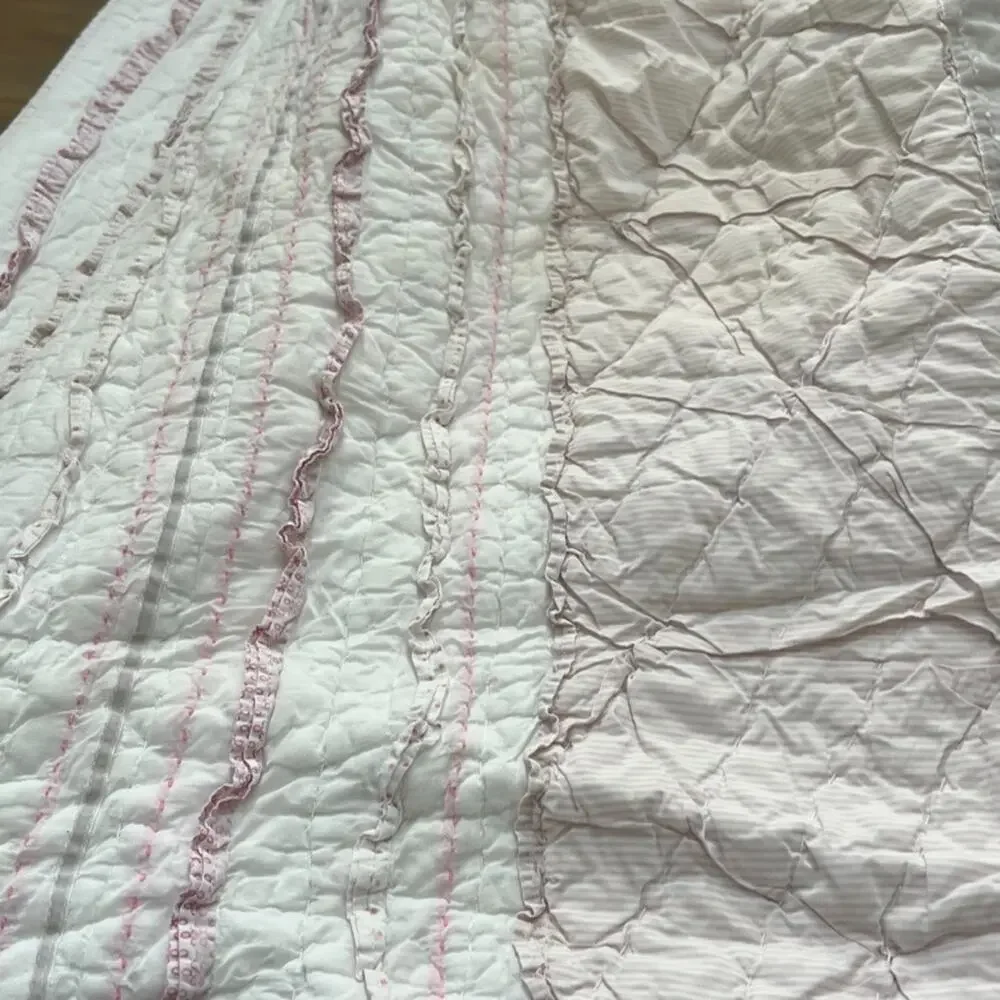 Pottery Barn Kids Full Queen Quilt Brigitte Pink Stripe Polka Dots Ruffles